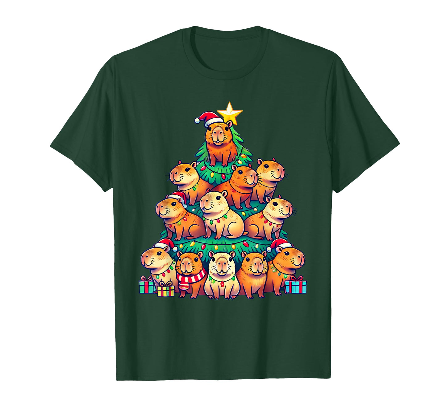 Capybara Christmas Tree Apparel Unisex-Adult Capybara Xmas T-Shirt
