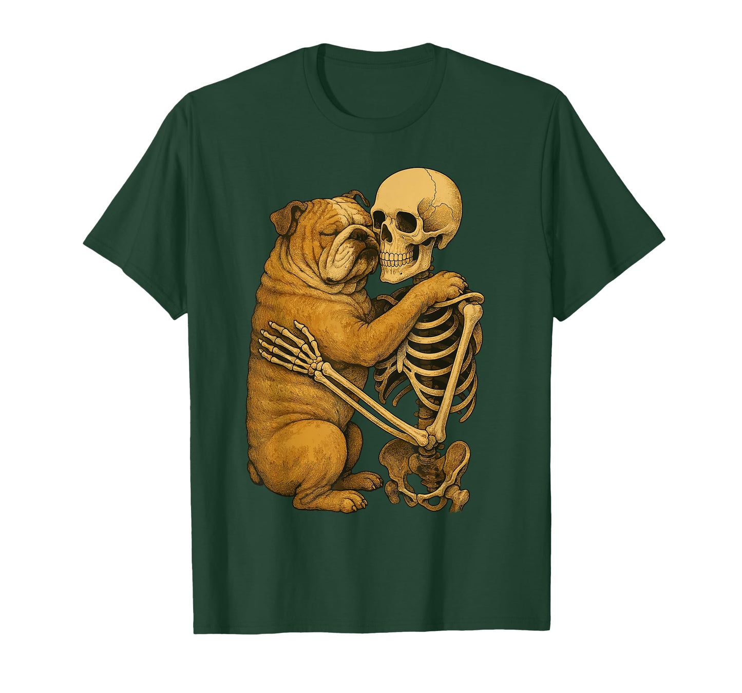 Skeleton Hugging English Bulldog T-Shirt