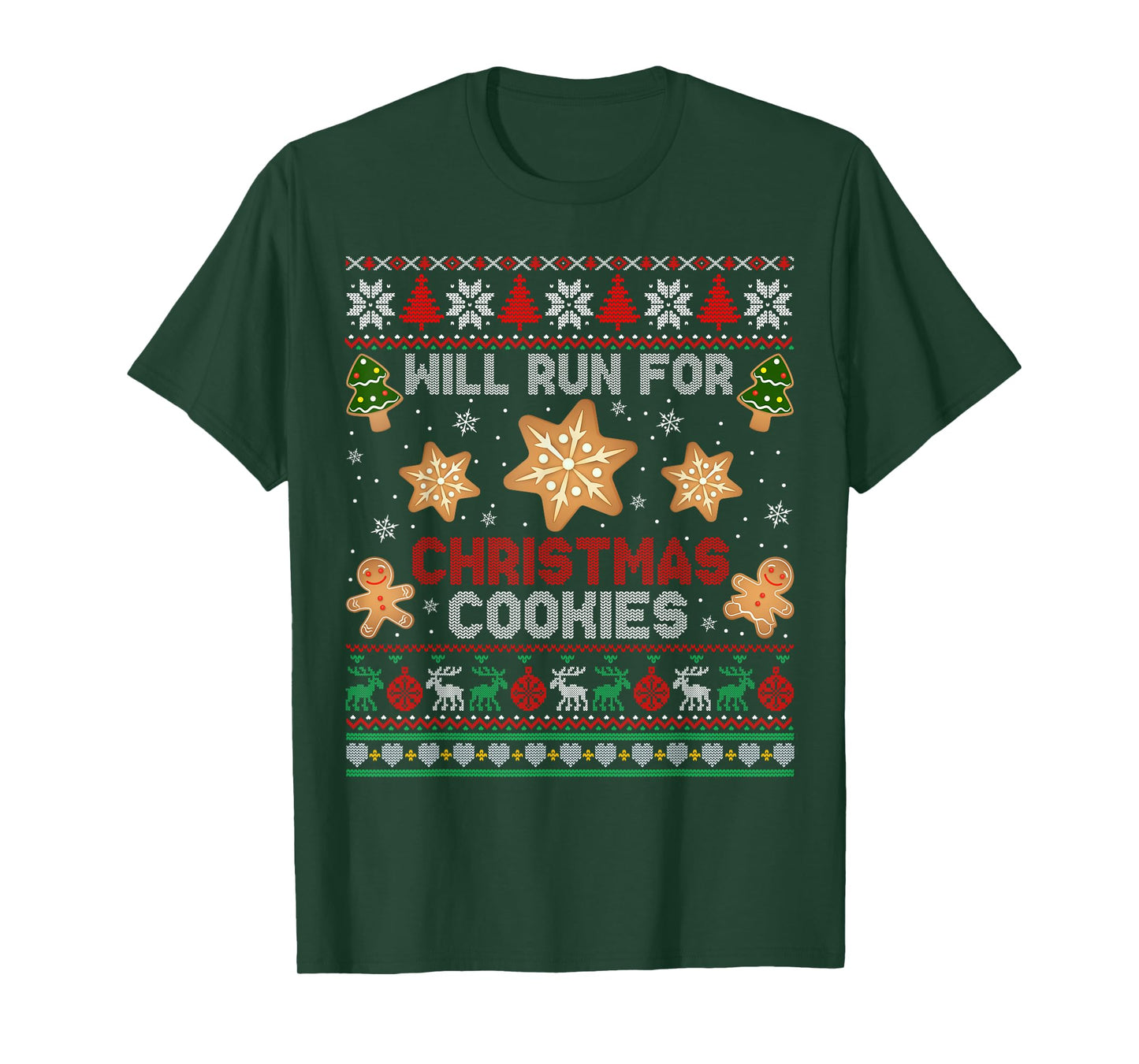 Will Run For Christmas Cookies Gingerbread Lover Ugly Xmas T-Shirt