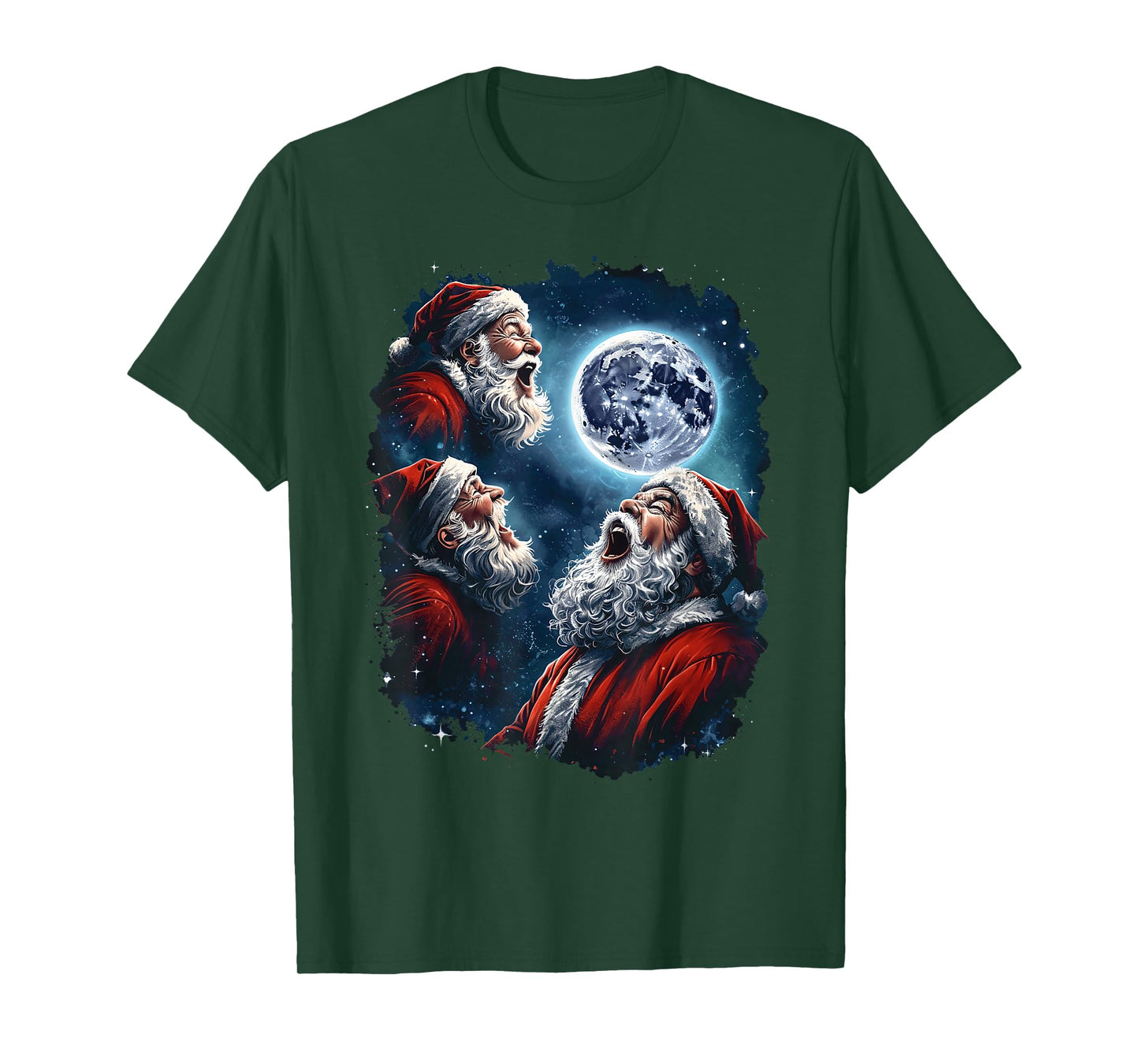Three Santa Claus Moon Howling Funny Christmas Holiday Meme T-Shirt