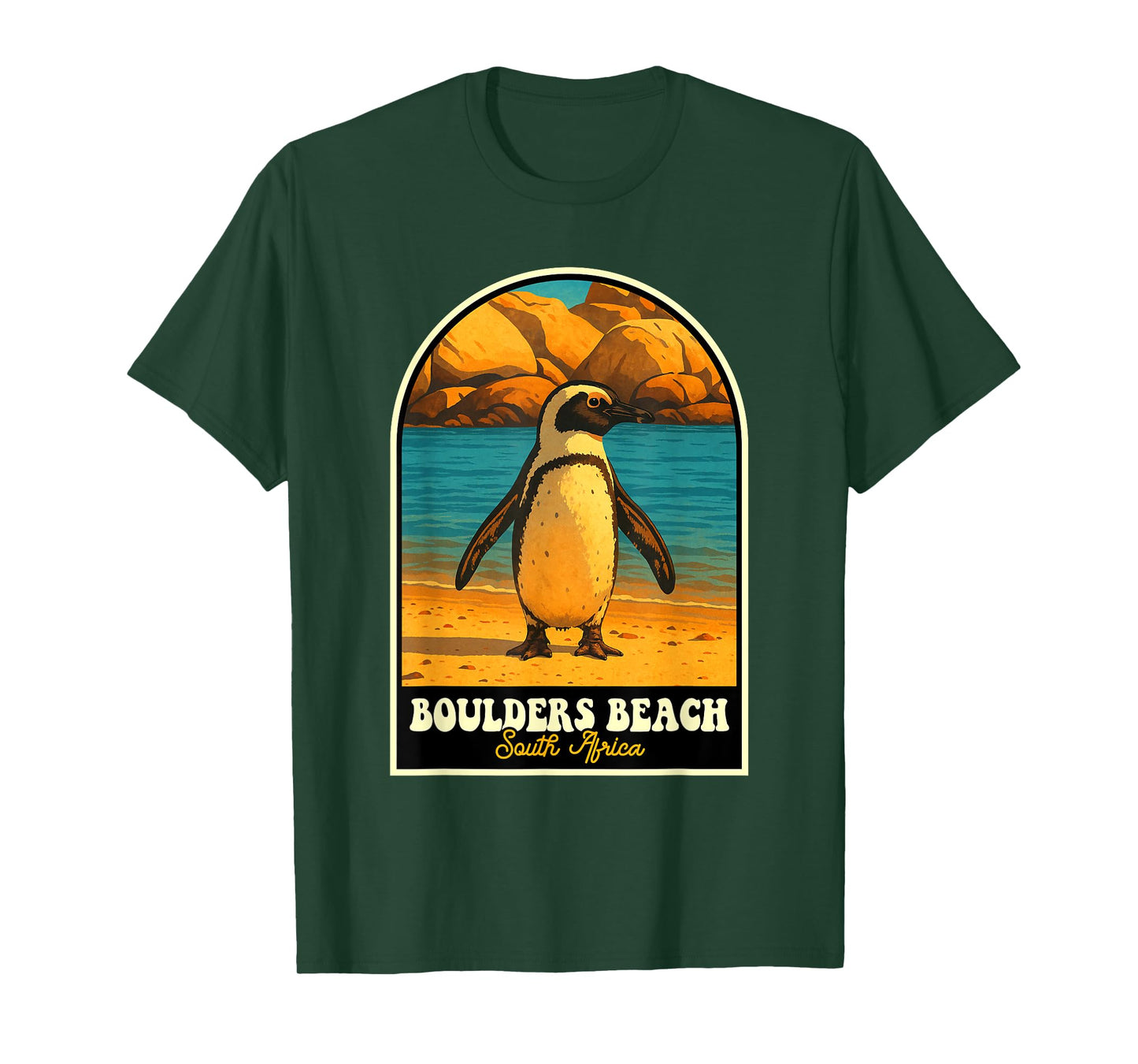 Boulders Beach South Africa Vintage Penguin Travel Art T-Shirt