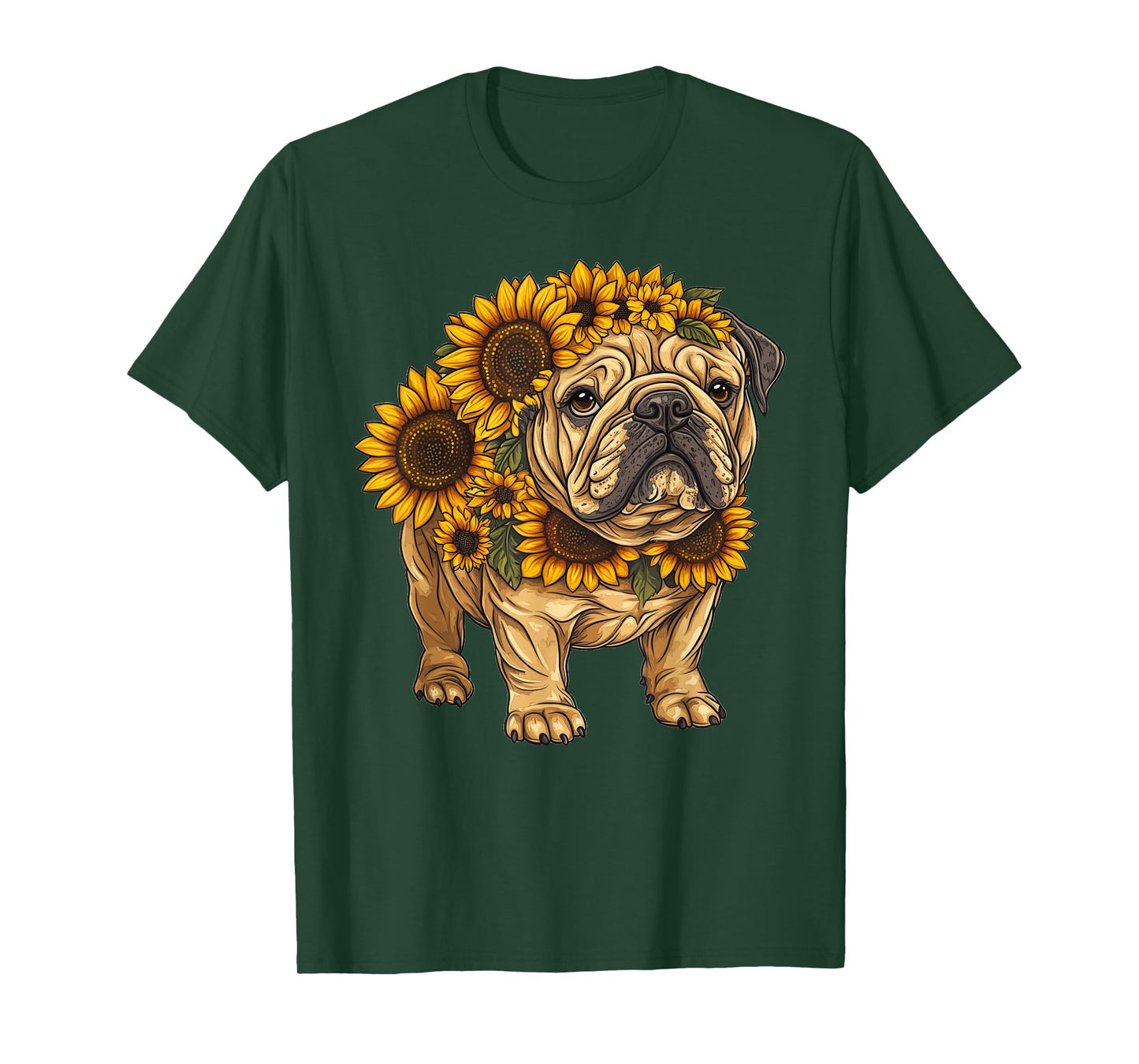 Sunflower English Bulldog Dog Flower Gardening Floral T-Shirt