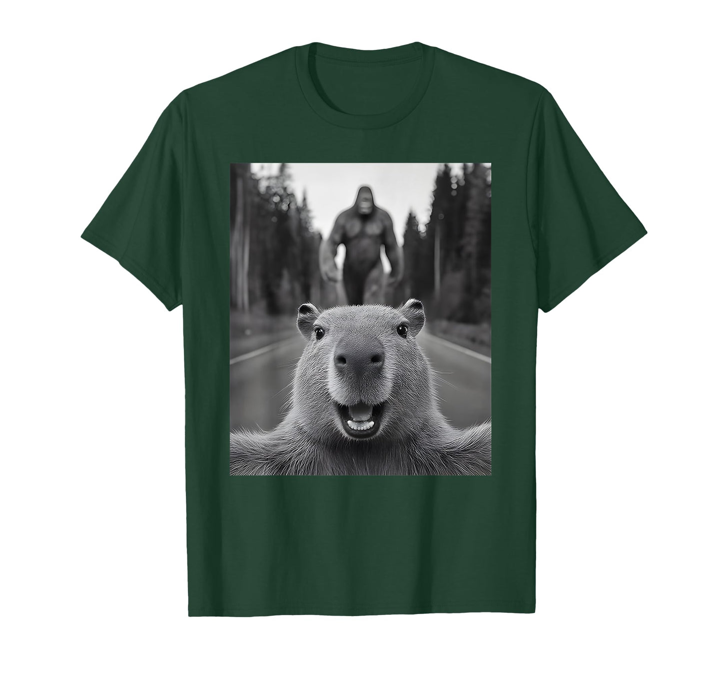 Scared Capybara Selfie with Sasquatch Bigfoot, Funny Capy T-Shirt