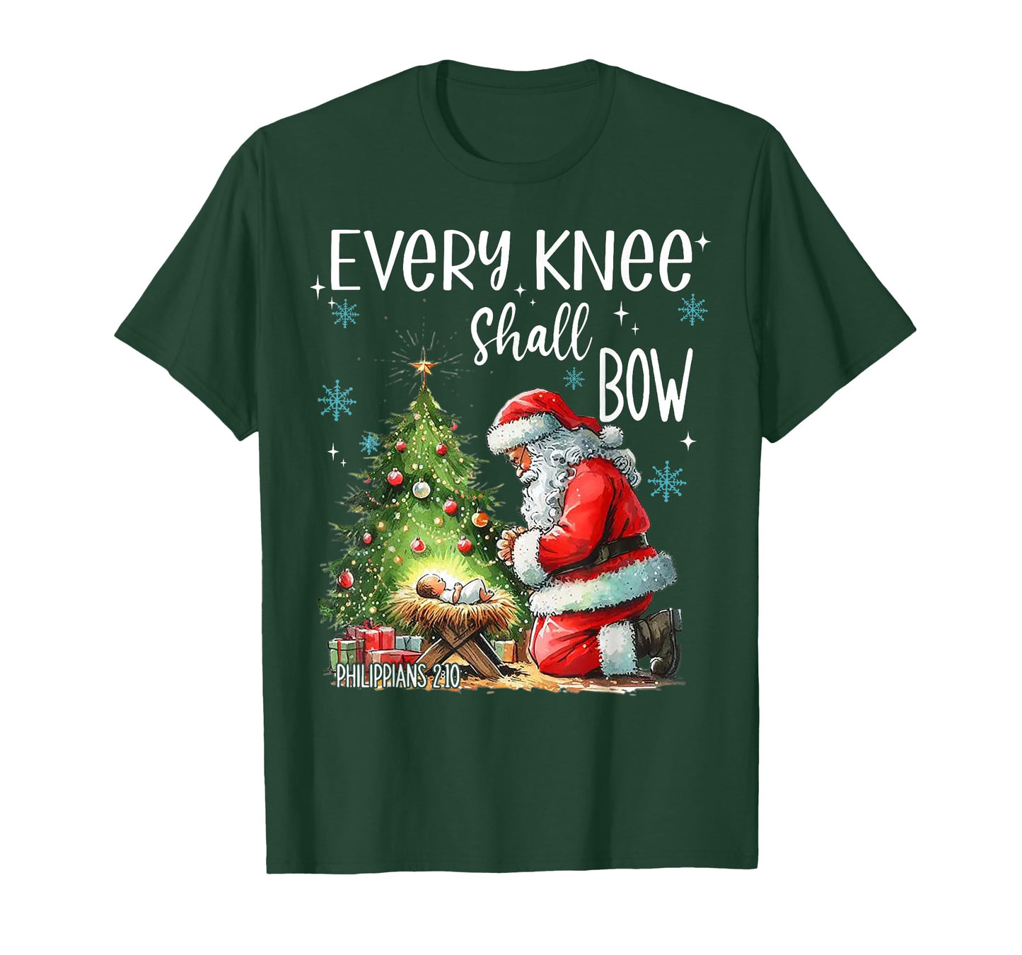 Every Knee Shall Bow Funny Kneeling Santa Baby Jesus T-Shirt