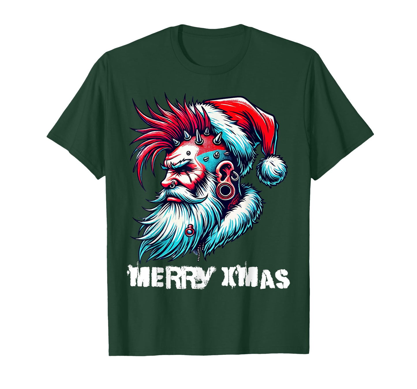 Merry X-Mas Punk Rock Santa Claus Christmas Holiday T-Shirt