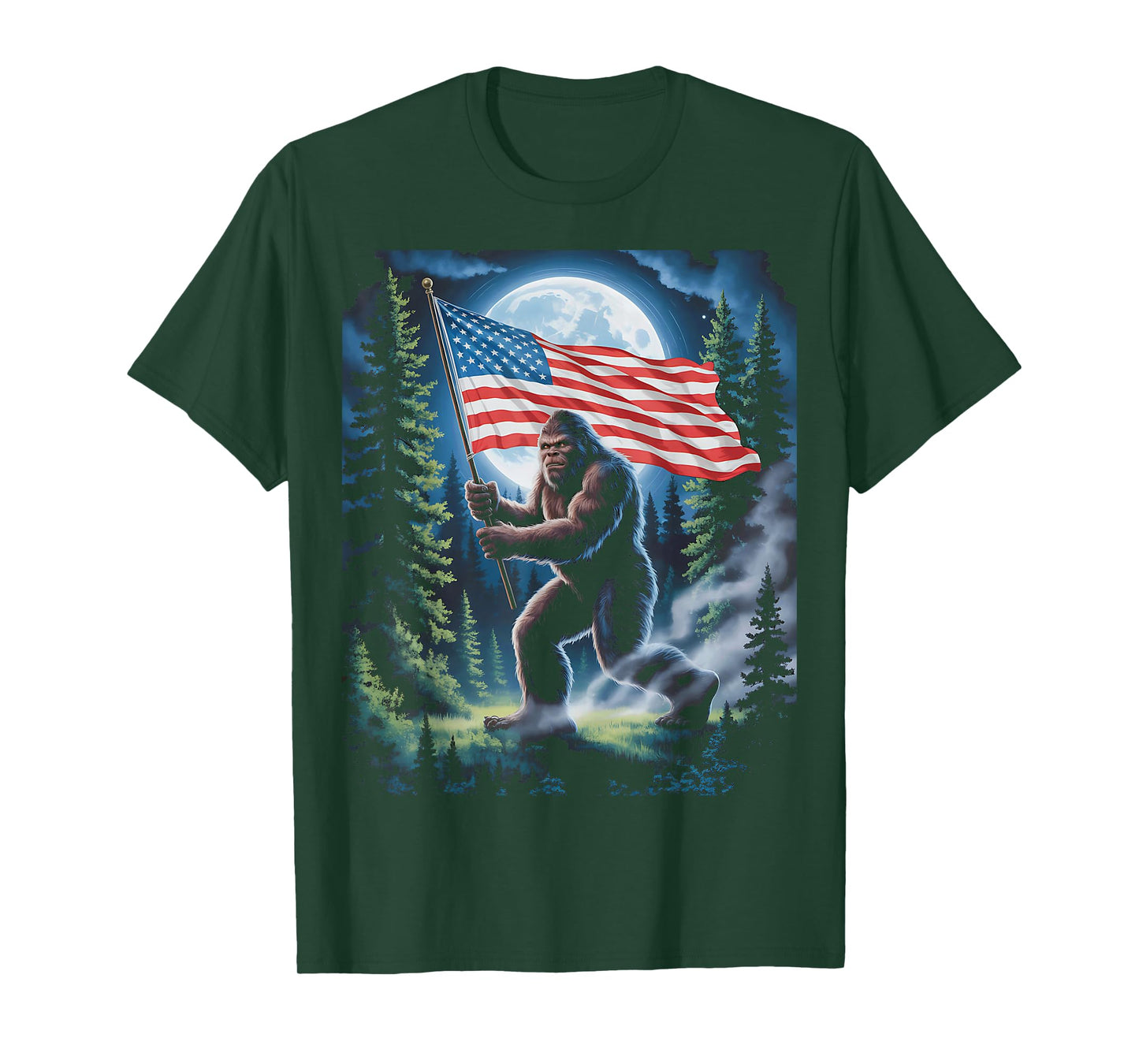 Big Foot Bigfoot Sasquatch American Flag Patriotic 4th July T-Shirt