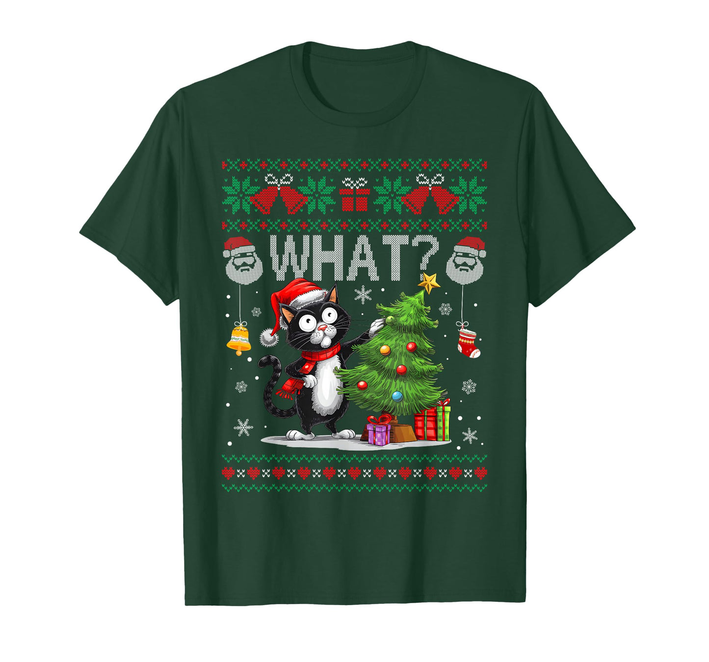 Funny Cat What Black Cat Christmas Tree Ugly Xmas Men Women T-Shirt