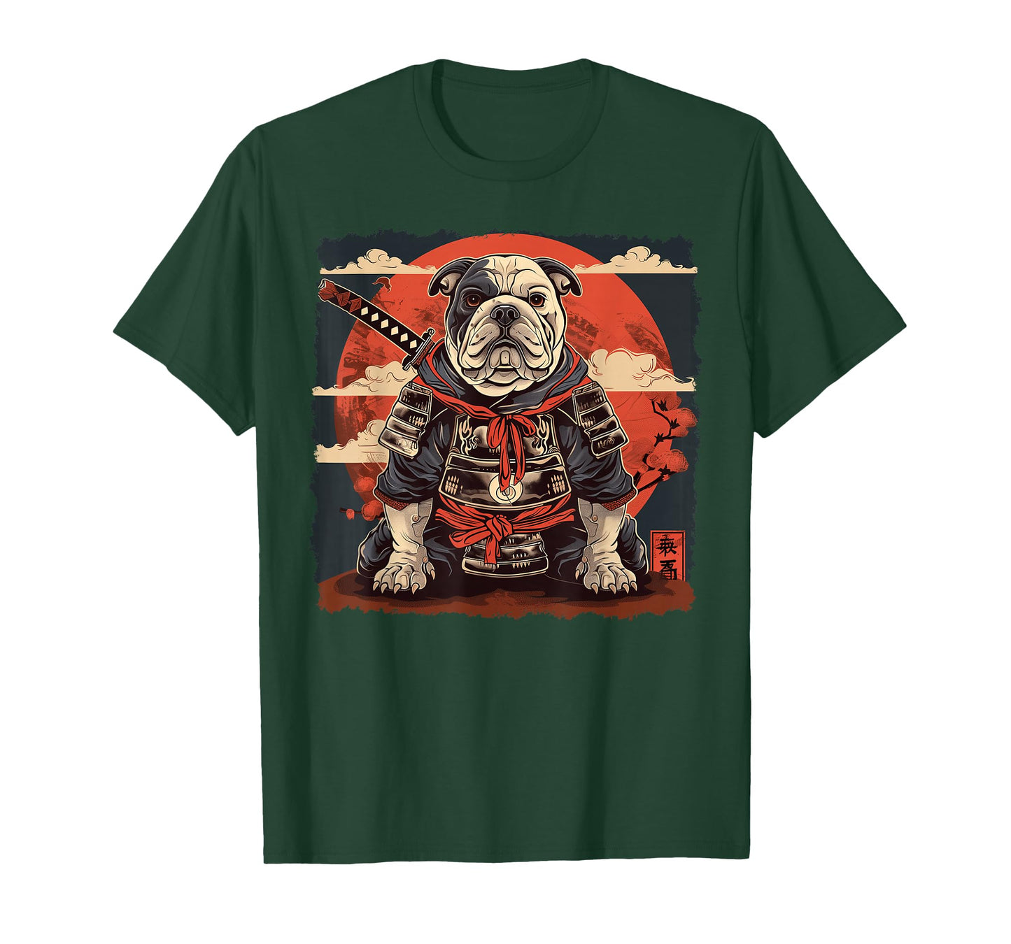 Bulldog Dog Japanese Art Samurai Ukiyo-e Vintage T-Shirt