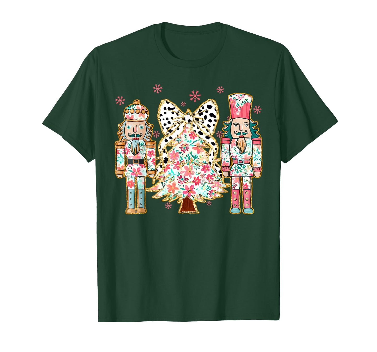Colorful Coquette Bow Floral Nutcracker Christmas Tree Girly T-Shirt