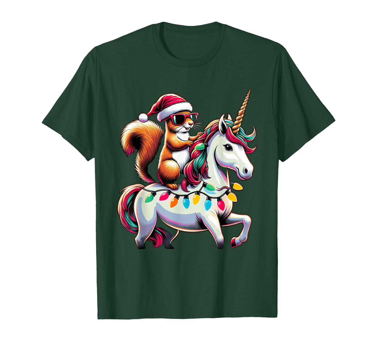 Christmas Lights Squirrel Riding Unicorn T-Shirt