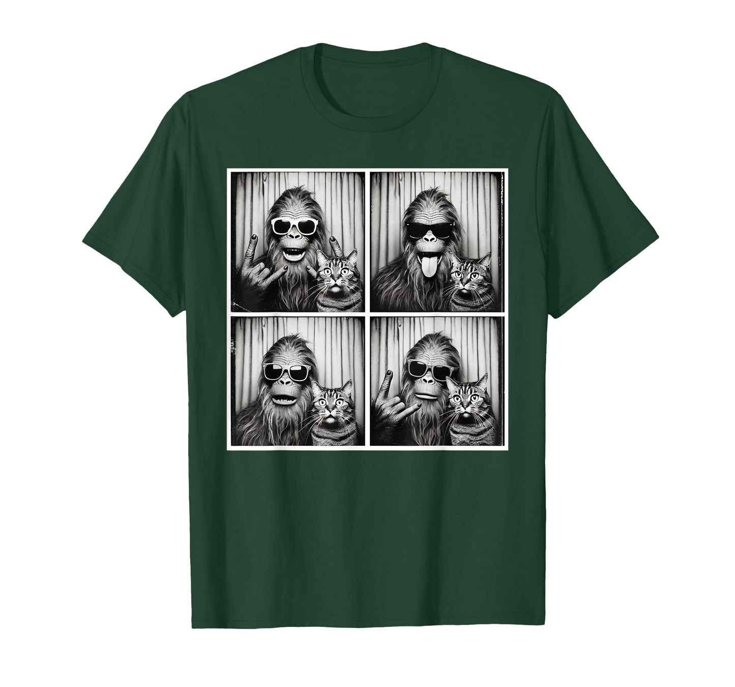 Vintage Bigfoot And Cats Funny Rock On Bigfoot Photobooth T-Shirt