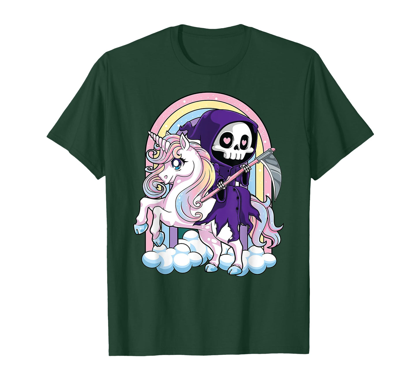 Kawaii Pastel Goth Cute Halloween Grim Reaper Riding Unicorn T-Shirt