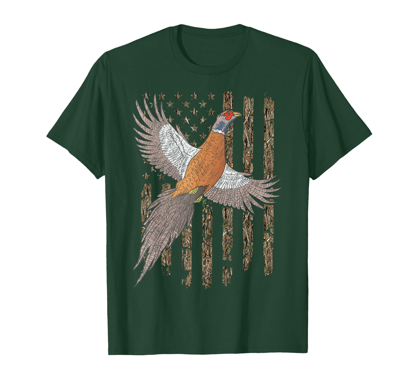 Pheasant Bird Hunting Usa American Flag Tree Camouflage T-Shirt