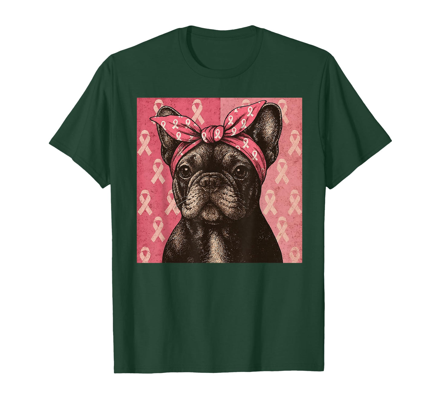 Pink Ribbon French Bulldog Breast Cancer Awareness T-Shirt