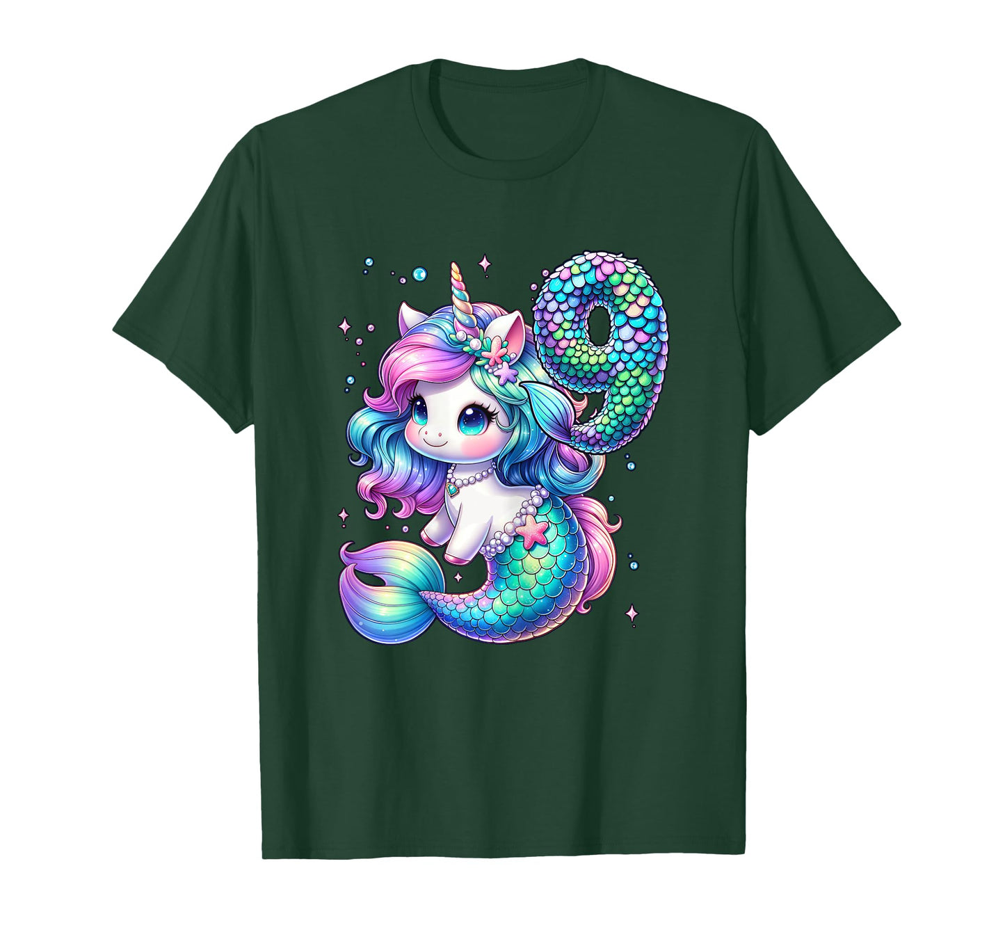 Unicorn Mermaid 9th Birthday 9 Year Old Party Girls Outfit T-Shirt