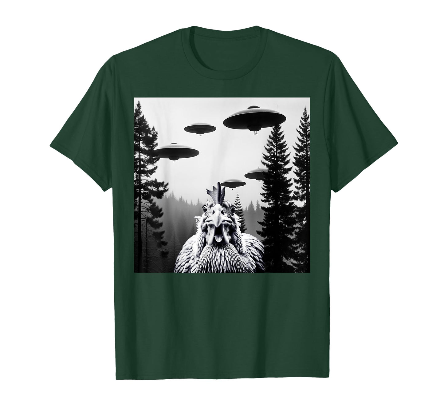 Funny Chicken With Alien UFO Spaceship. Chicken And Alien T-Shirt