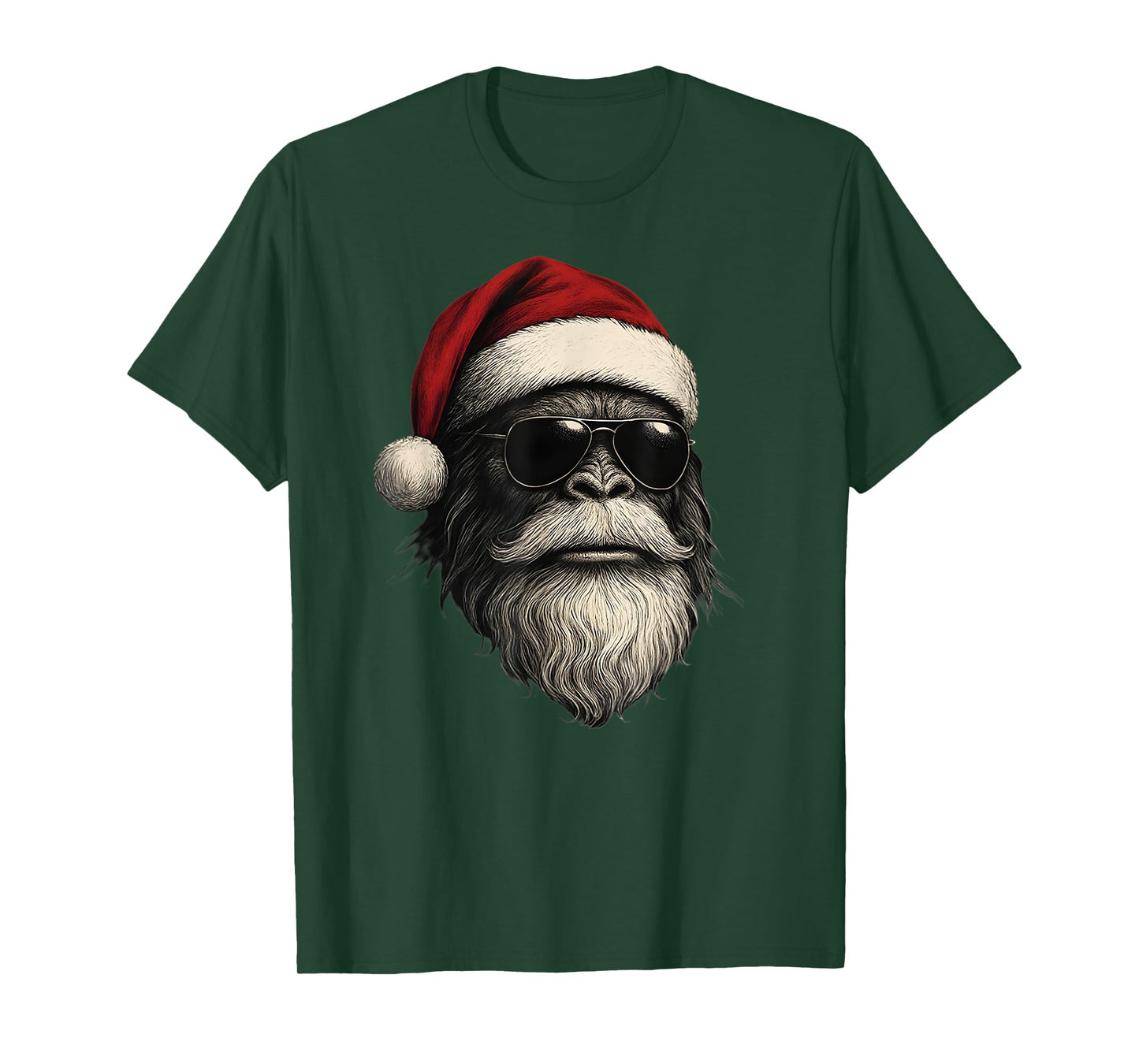 Bigfoot Face Sunglasses Santa Christmas Funny Xmas Sasquatch T-Shirt