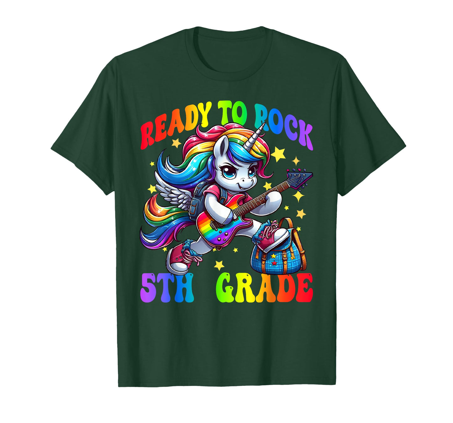 Unicorn Ready To Rock 5th Grade Back To School Rainbow T-Shirt