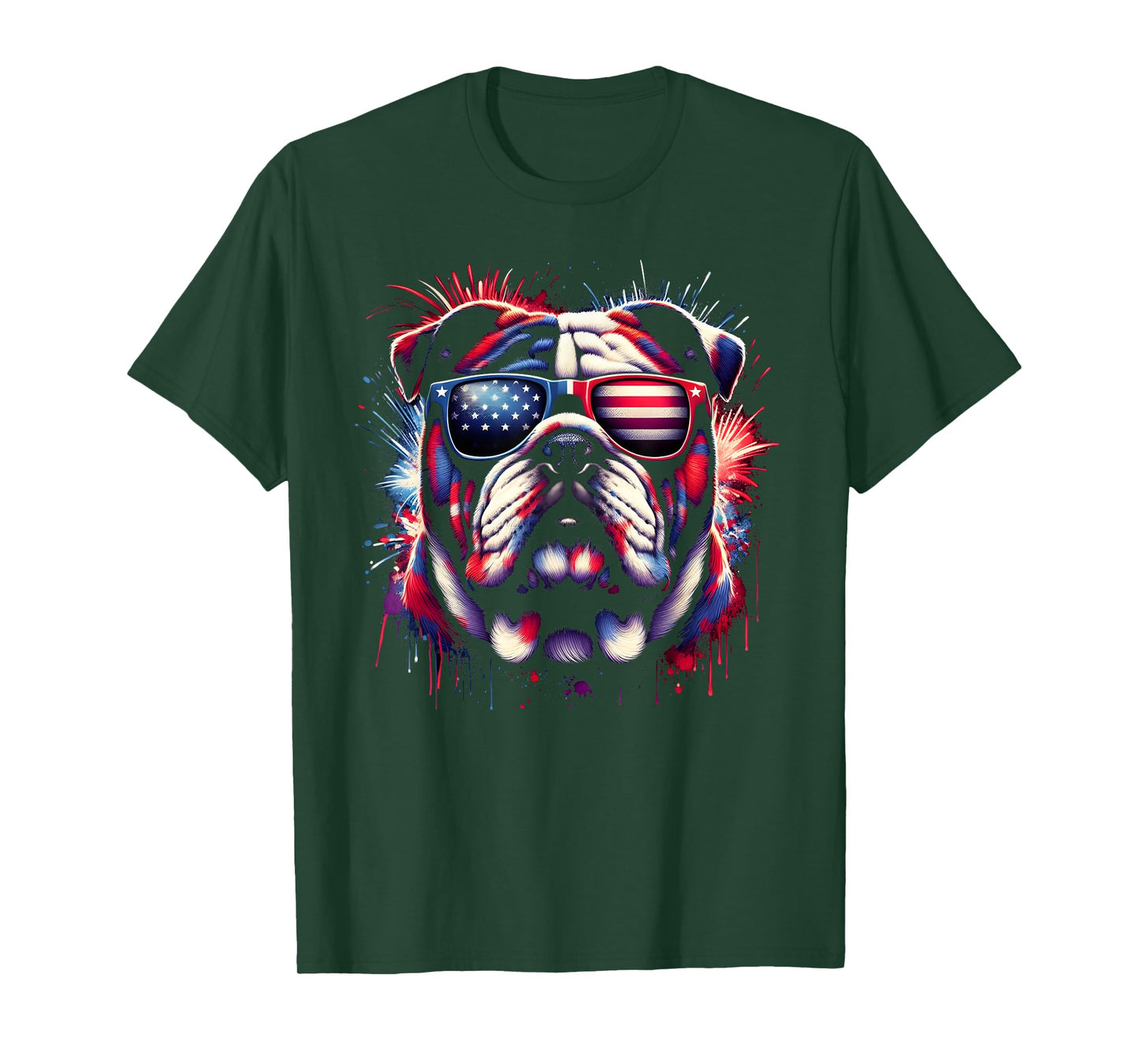 English Bulldog 4th of July Merica Men Women USA Flag T-Shirt