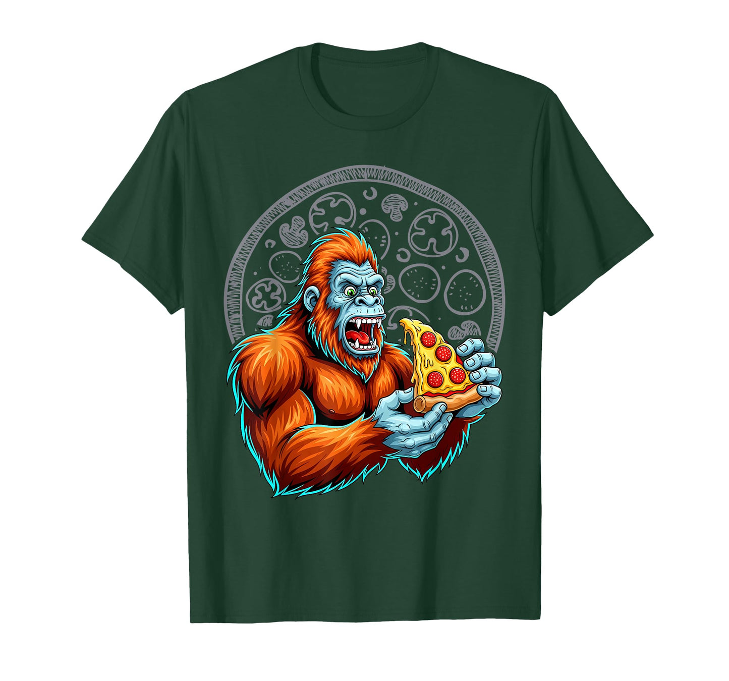 Bigfoot Eating Pizza Cute Sasquatch Funny T-Shirt