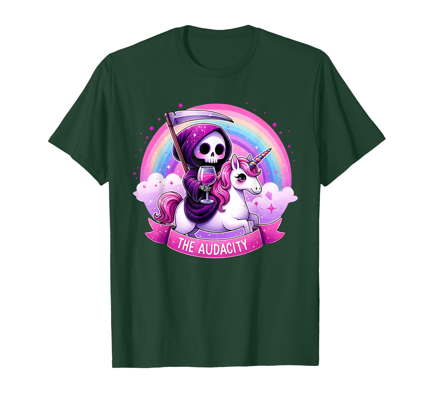 The Audacity Skeleton Riding Unicorn Rainbow Halloween Women T-Shirt