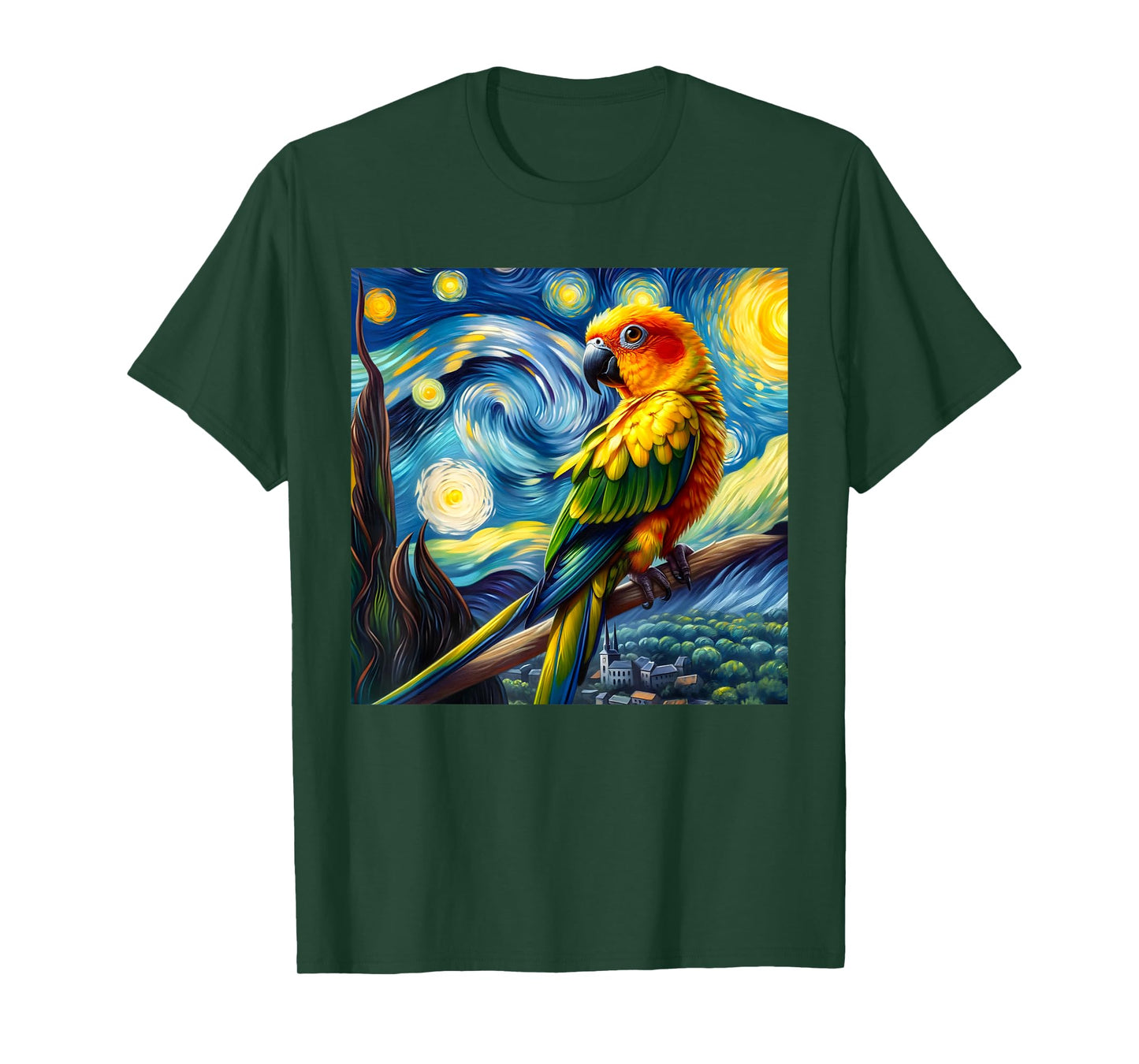 Sun Conure Mom Starry Night Sky Art Van Gogh Bird Parrot T-Shirt