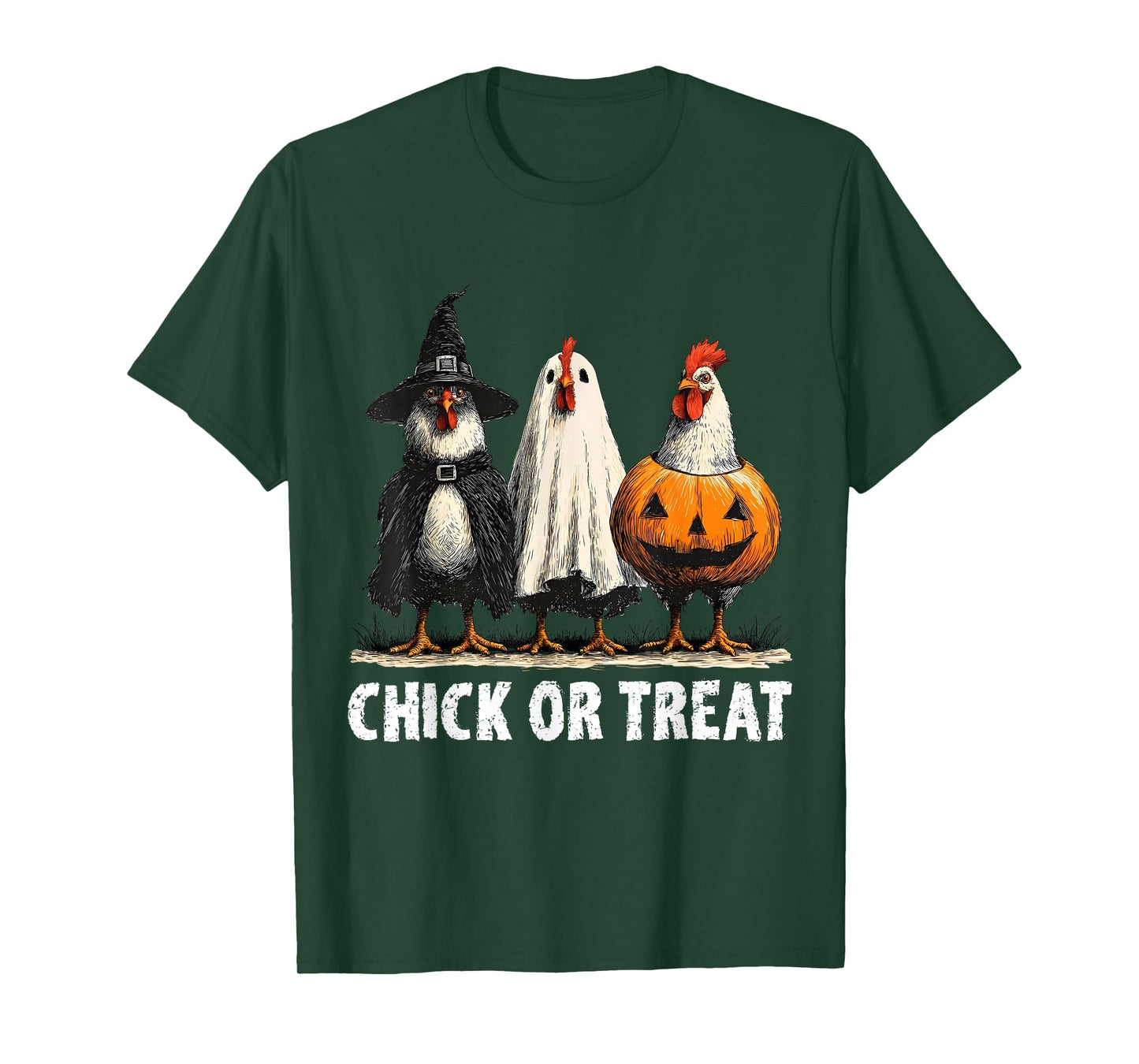 Horror Funny Chick Or Treat Chickens Ghost Witchy Halloween T-Shirt
