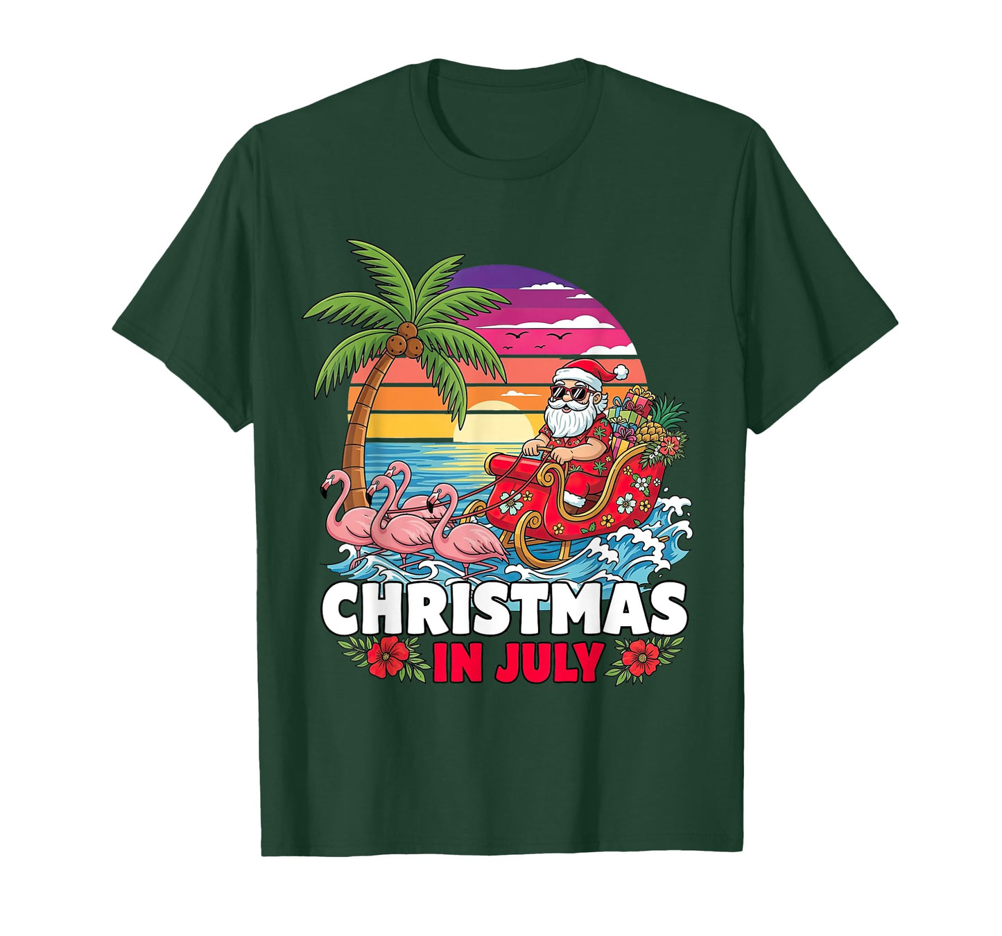 Xmas in July Santa Beach Trip Tropical Summer Vibes Palm T-Shirt