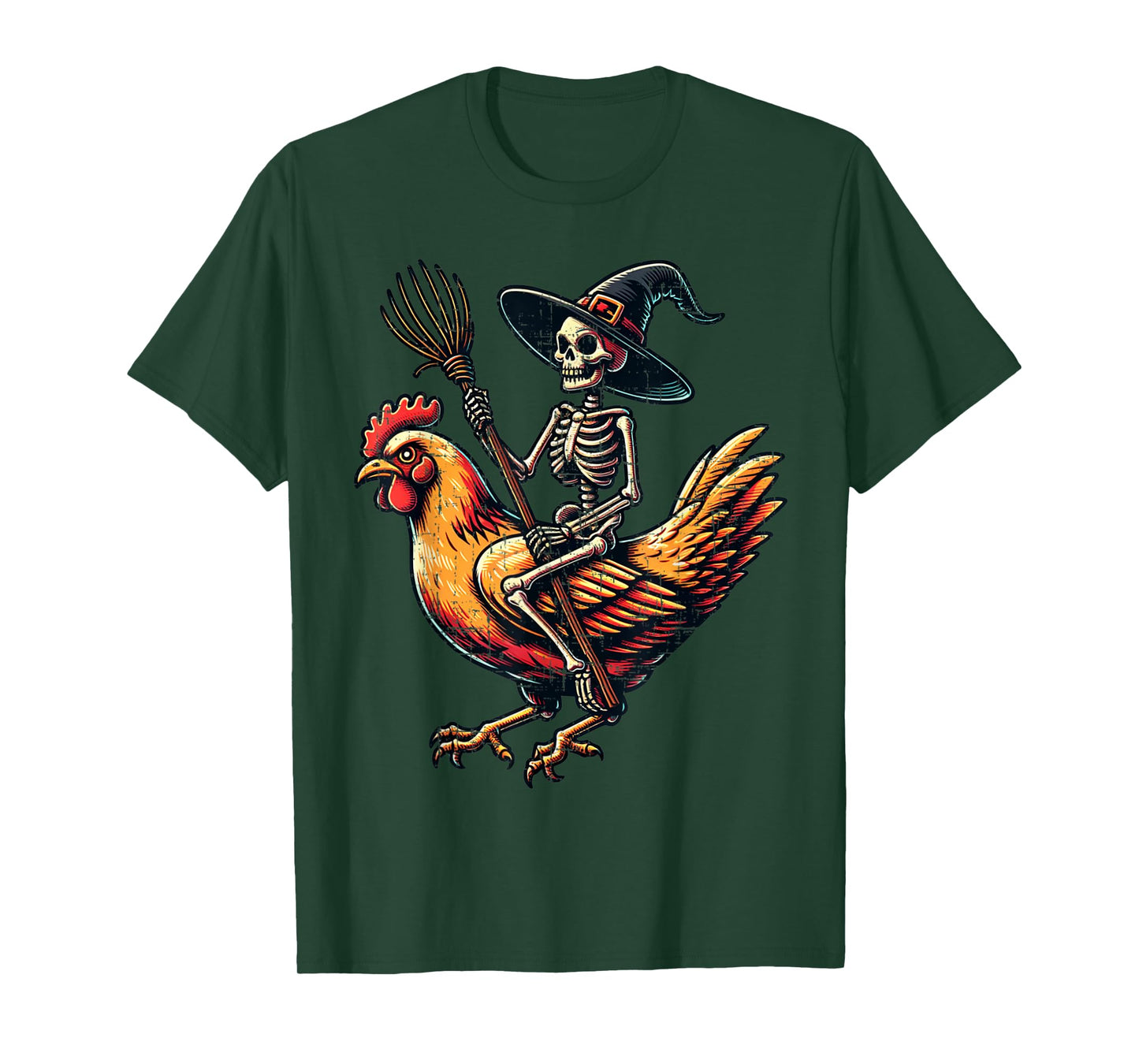 Skeleton Riding A Chicken Funny Halloween Pumpkin Boys T-Shirt