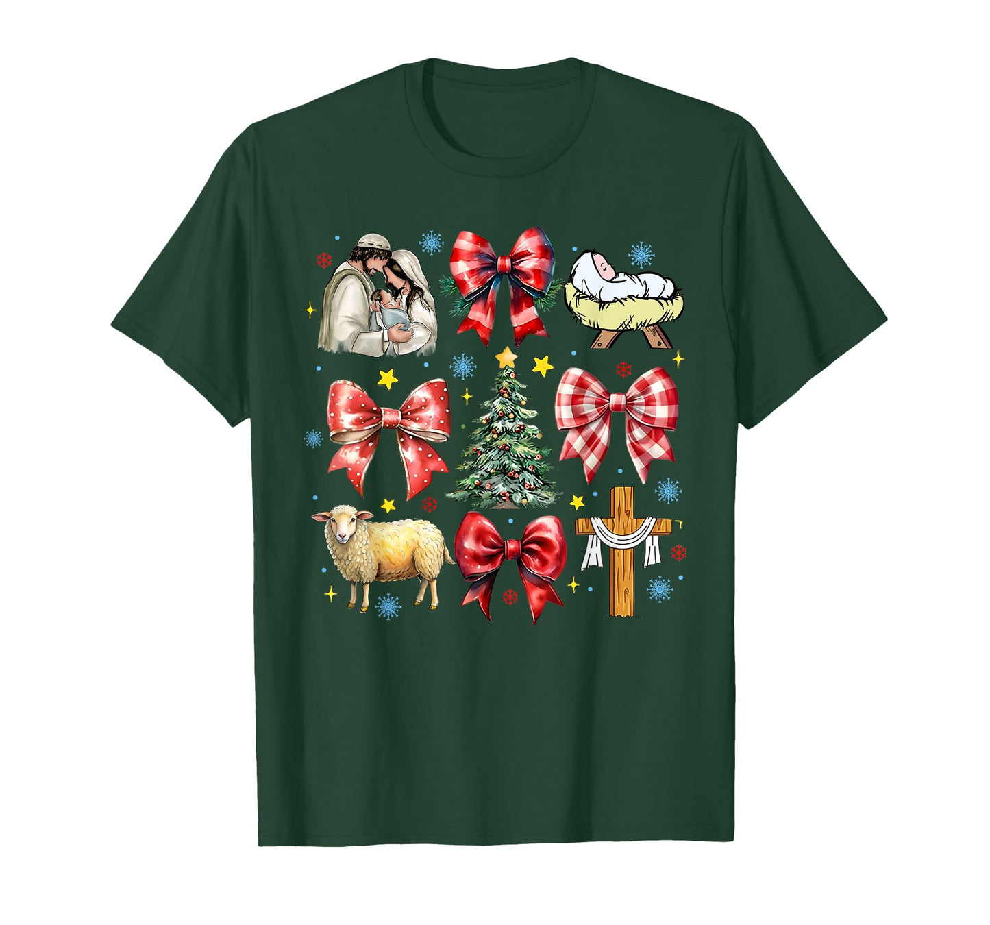 Jesus Birth Christmas Coquette Bow Nativity Scene Christian T-Shirt