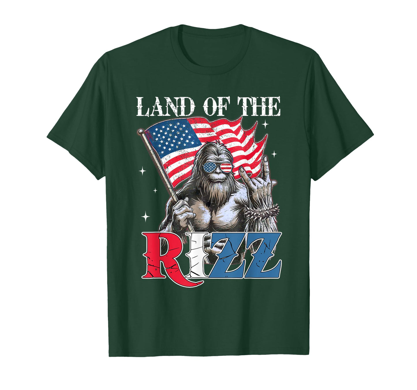 Land Of The Rizz Bigfoot Funny Patriotic 4th Of July T-Shirt