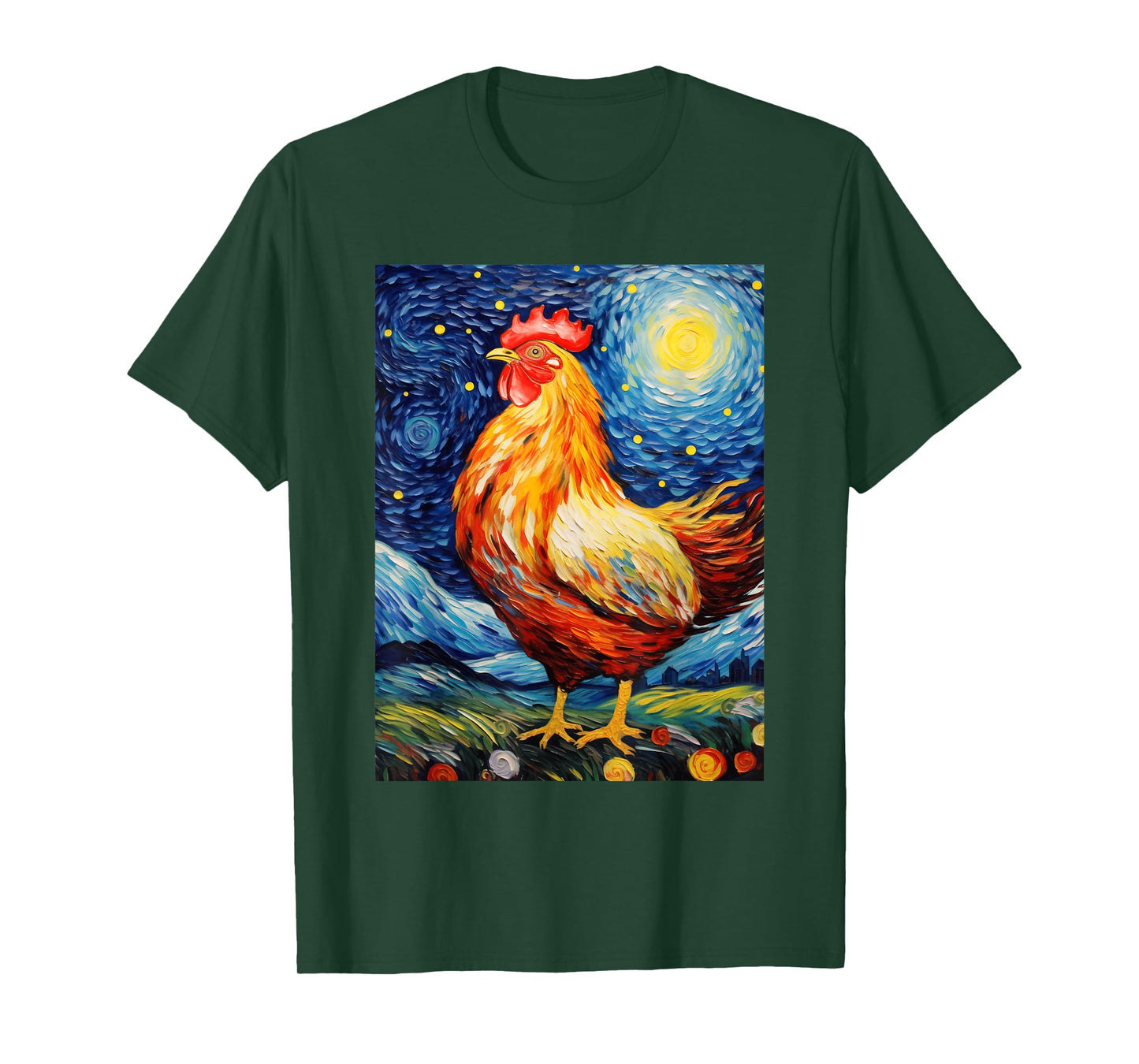 Chicken Starry Night Van Gogh Style Graphic T-Shirt