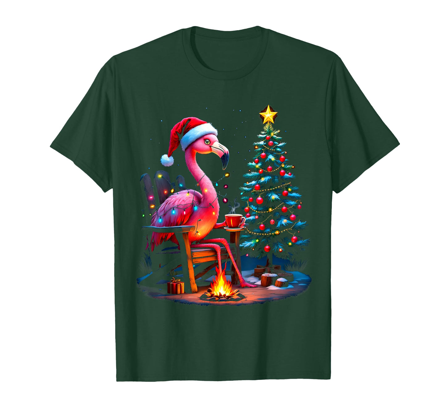 Funny Christmas Flamingo Santa Lights Winter Men Women Kids T-Shirt