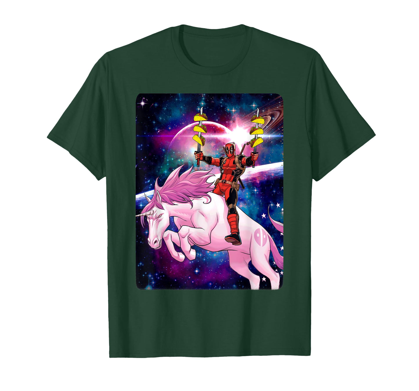 Marvel Deadpool Space Unicorn Tacos Graphic T-Shirt T-Shirt