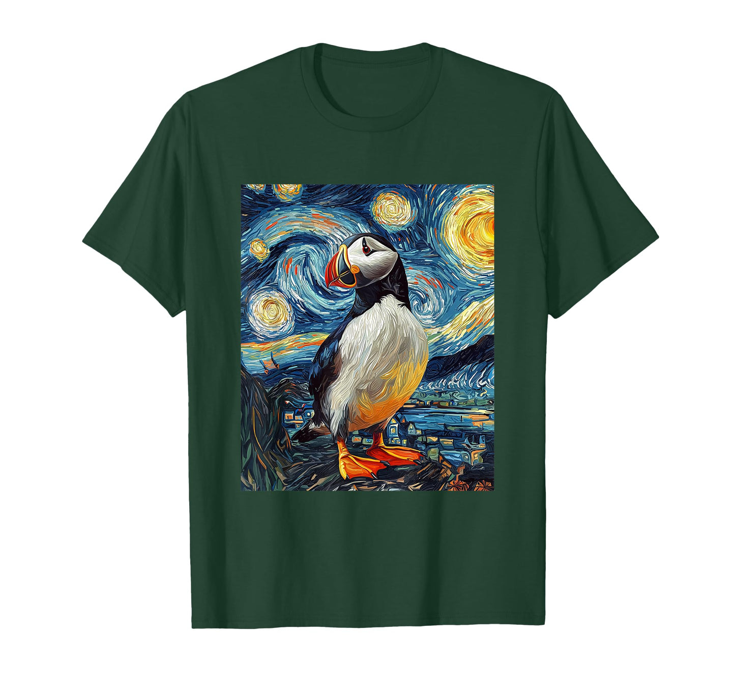Puffin Sea Bird - Van Gogh Style - Starry Night T-Shirt