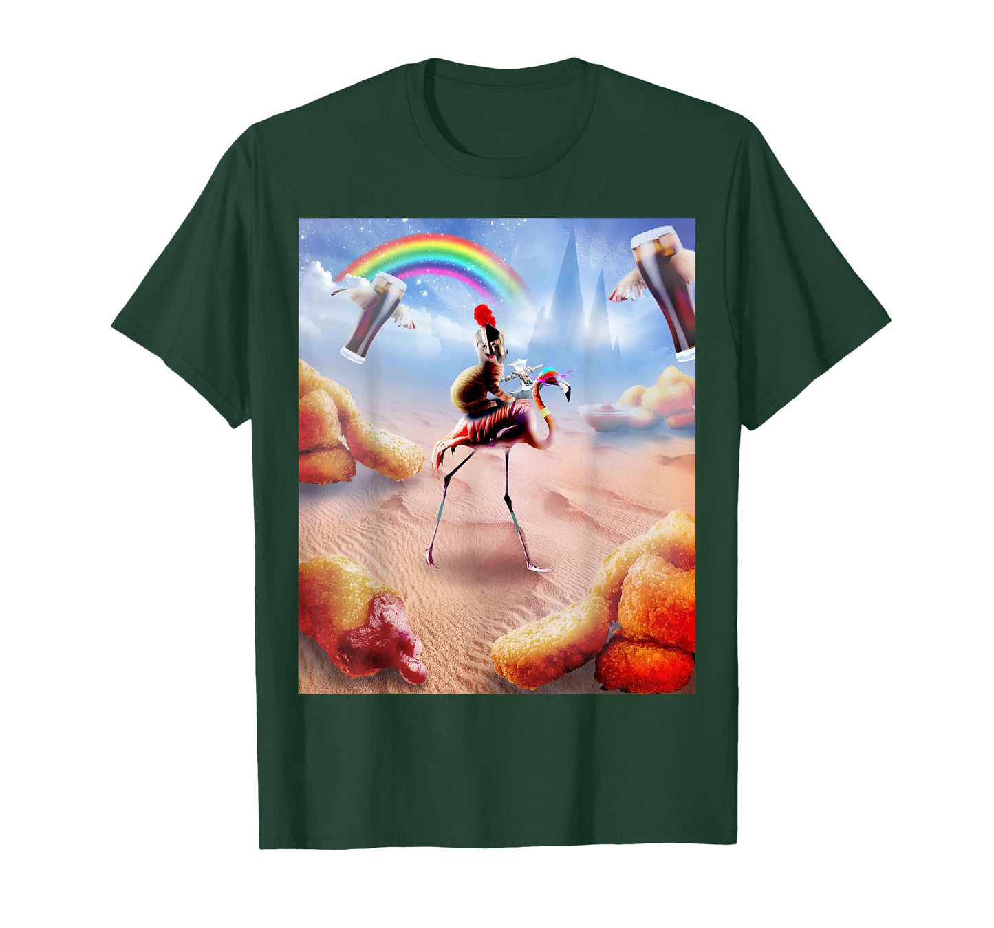 Cat Riding Flamingo With Chicken Nuggets And Cola T-Shirt