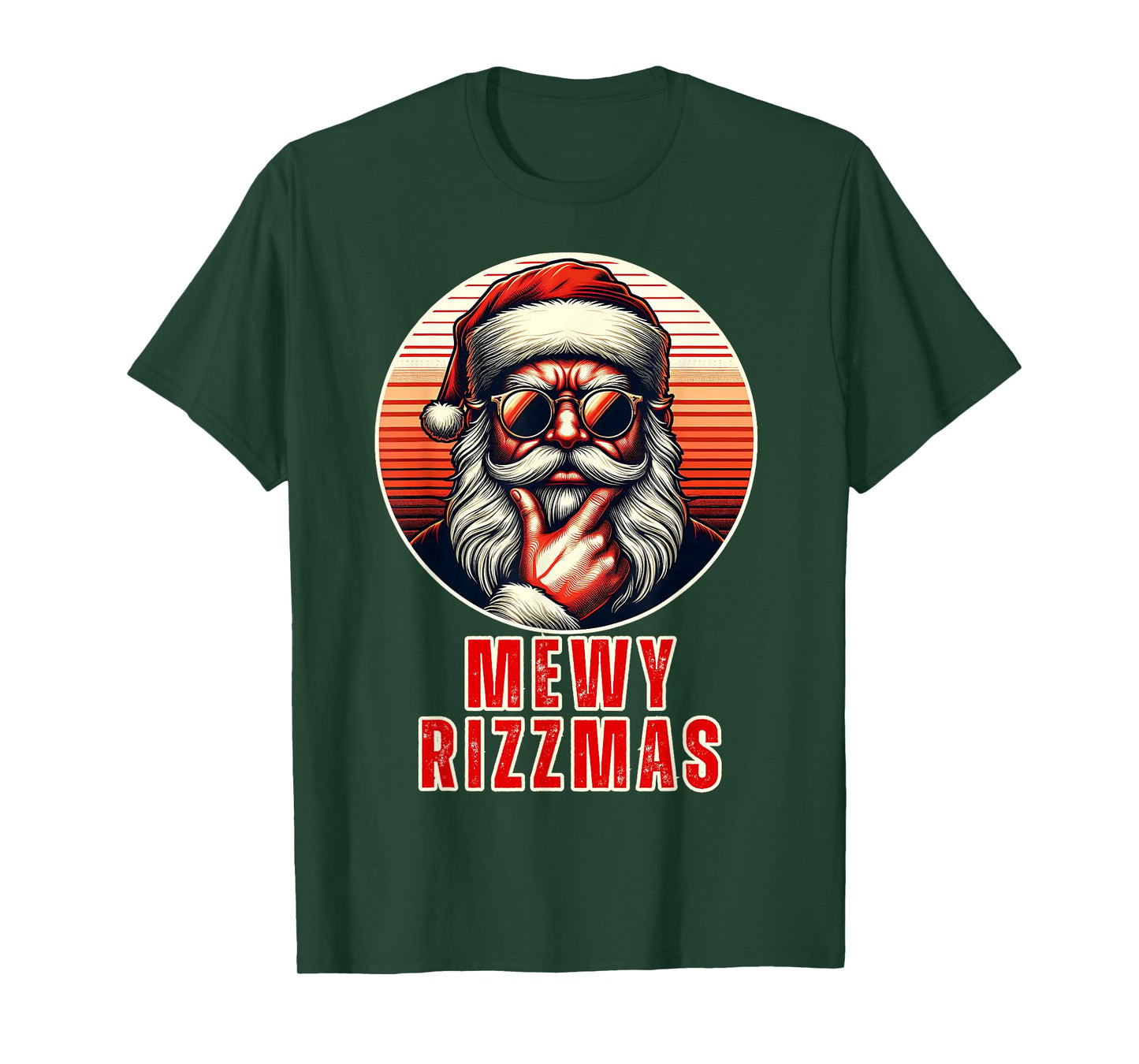 Mewy Rizzmas Funny Santa Mewing Joke Rizz Mens Christmas T-Shirt