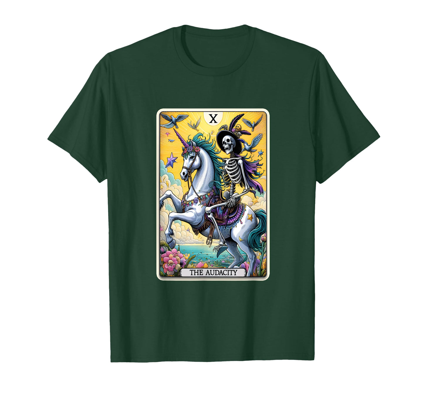 Audacity Tarot Card Sarcastic Skeleton Riding Unicorn T-Shirt