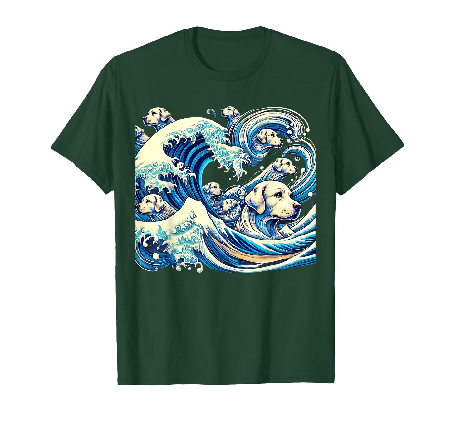 White Labrador Retriever Blue Dogs Wave Lab Puppy Japan Art T-Shirt