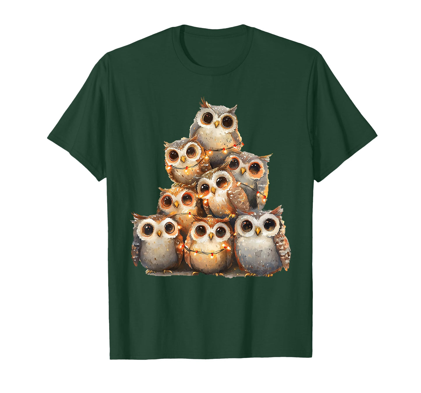 Owl Lights Christmas Xmas Gifts Unisex Adults Kids Owl Lover Xmas T-Shirt Black Small Short Sleeve Round Neck T-Shirt