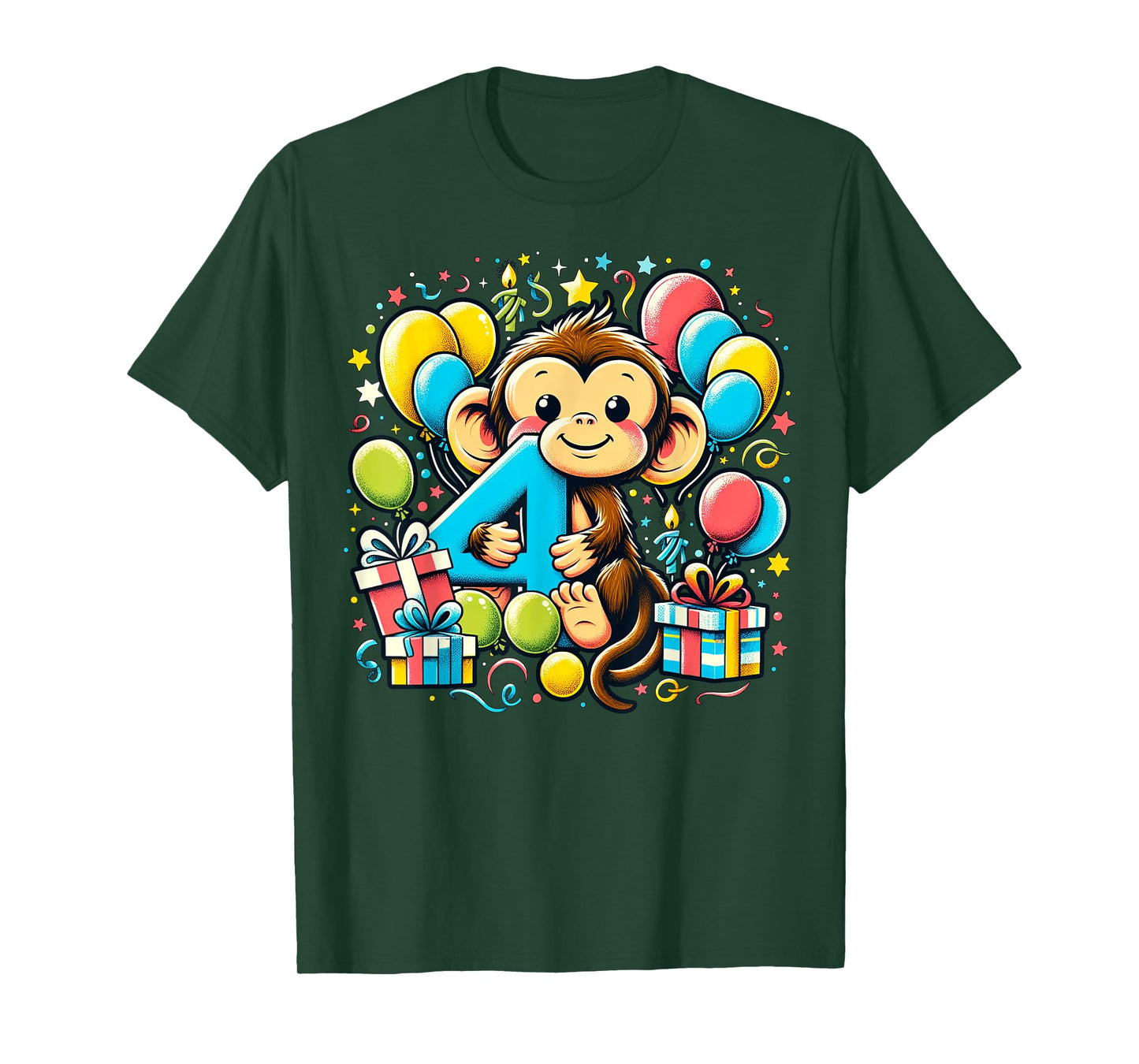 Monkey 4th birthday boy girl 4 years old fourth four Monkey T-Shirt