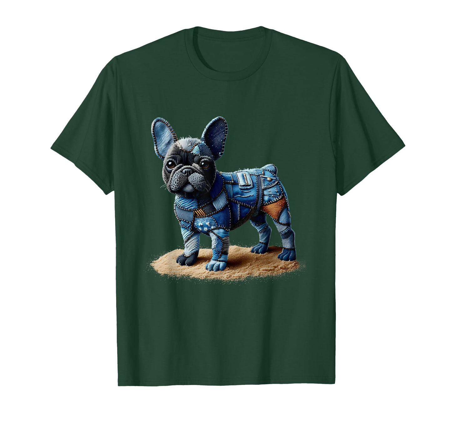 Bulldog Pattern Patchwork Art French Bulldog In Denim Dog T-Shirt
