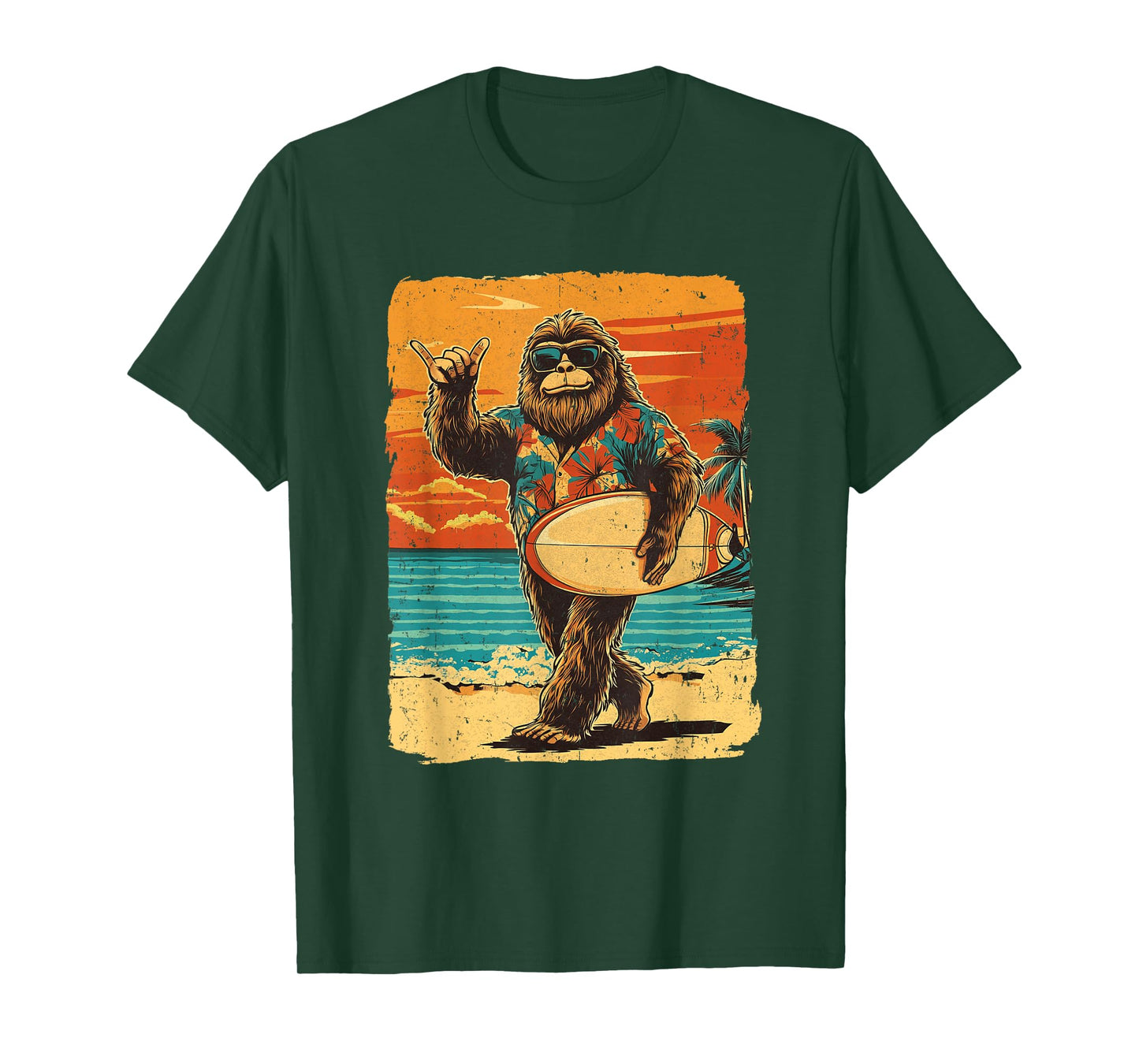 Funny Bigfoot Aloha Hawaiian Surfing Tropical Beach Surfer T-Shirt