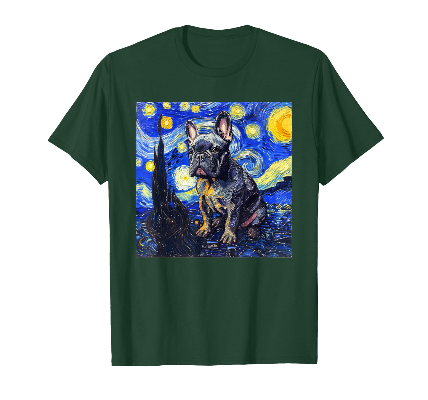 French Bulldog Dog Van Gogh Style Starry Night Men Women Girls Kids T-Shirt