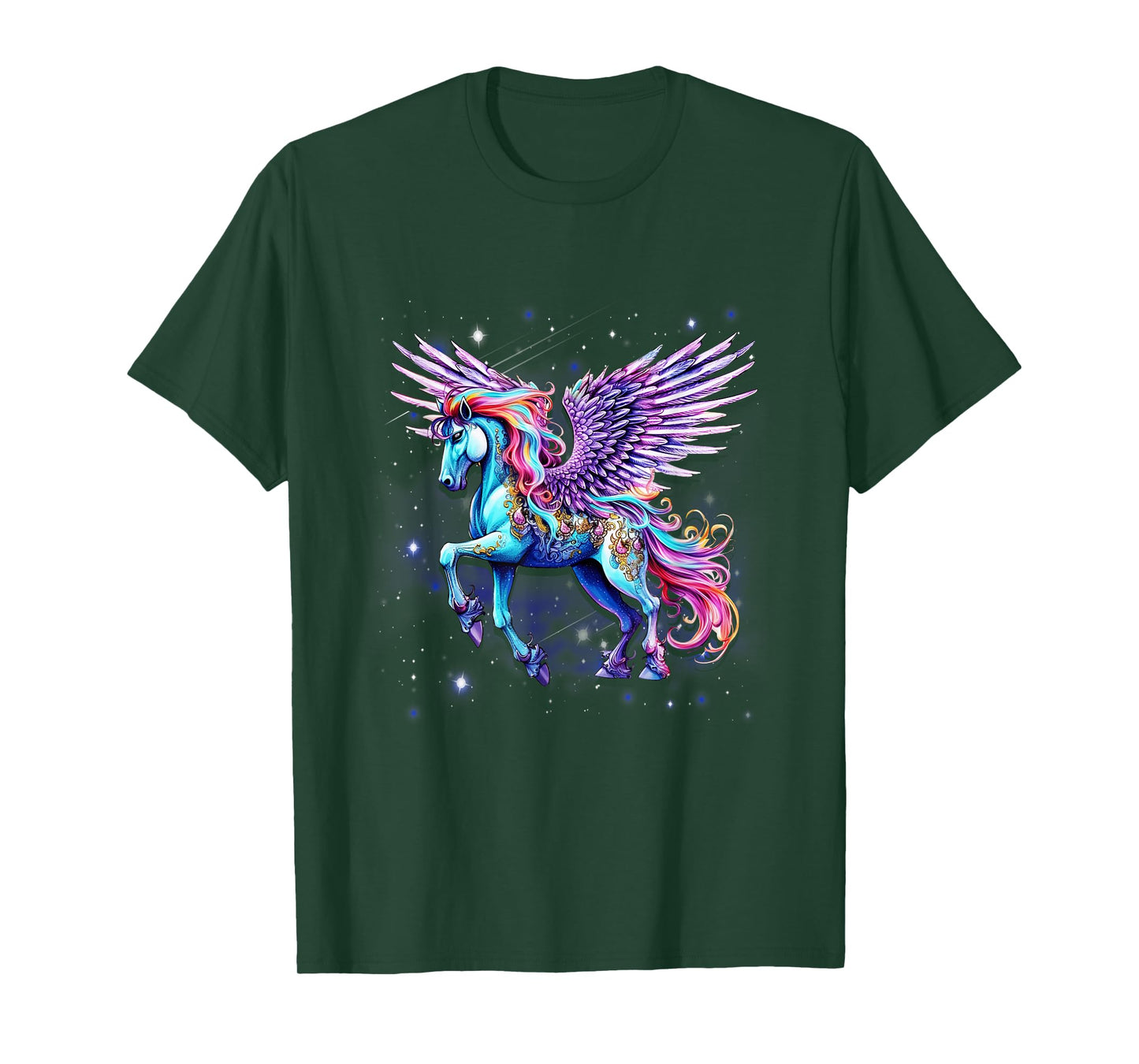 Rainbow Wings Unicorn Pegasus Fantasy Art T-Shirt