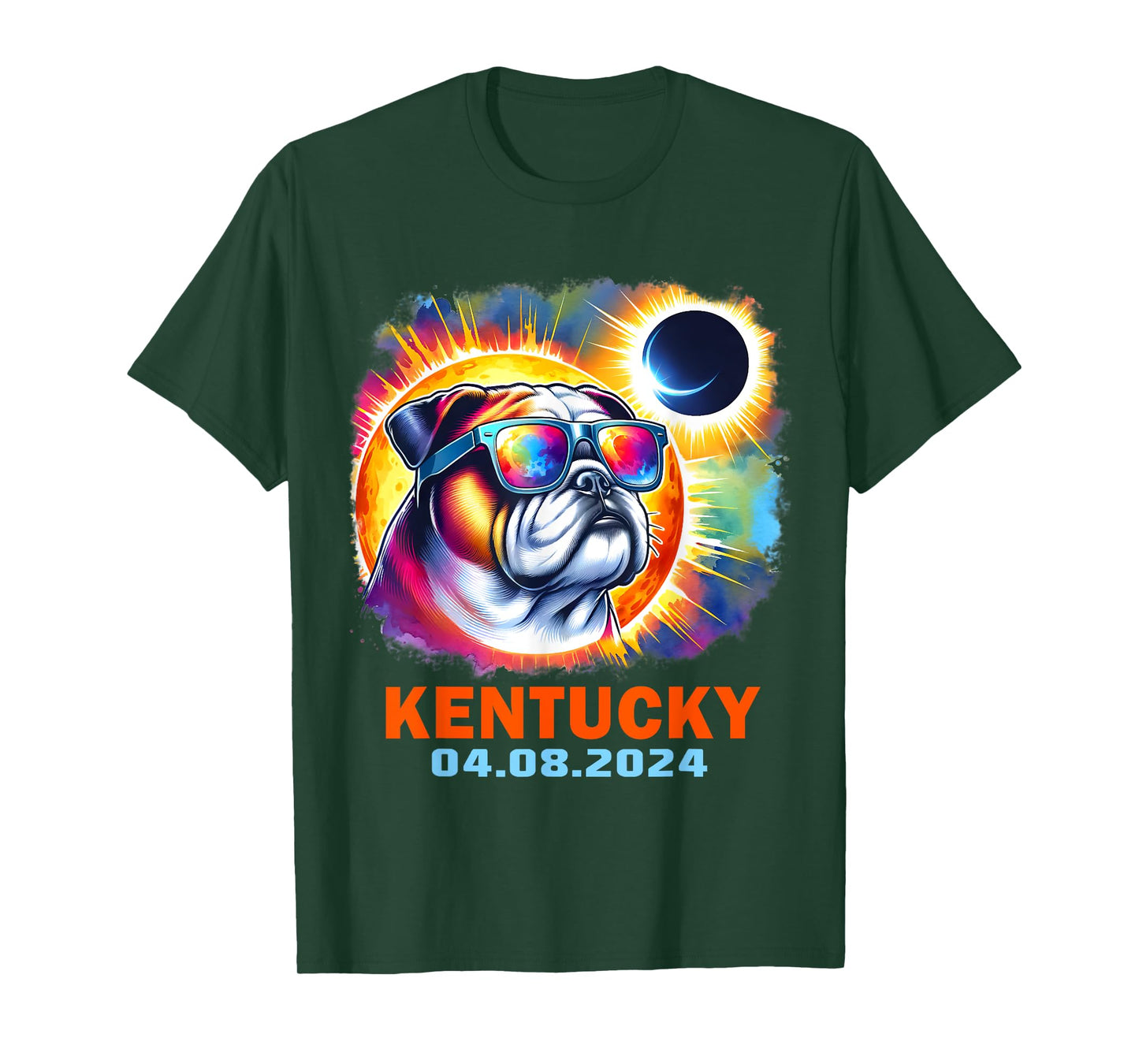Colorful Bulldog Total Solar Eclipse 2024 Kentucky Men Women Kids T-Shirt