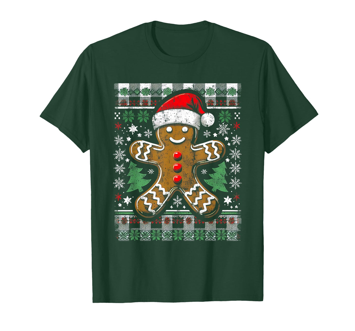 Checkered Gingerbread Man Distressed Ugly Christmas Pajamas T-Shirt