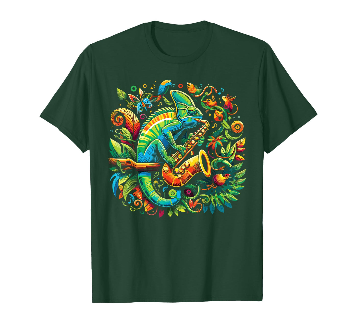 Colorful Chameleon Playing Saxophone | Sax Music Art T-Shirt