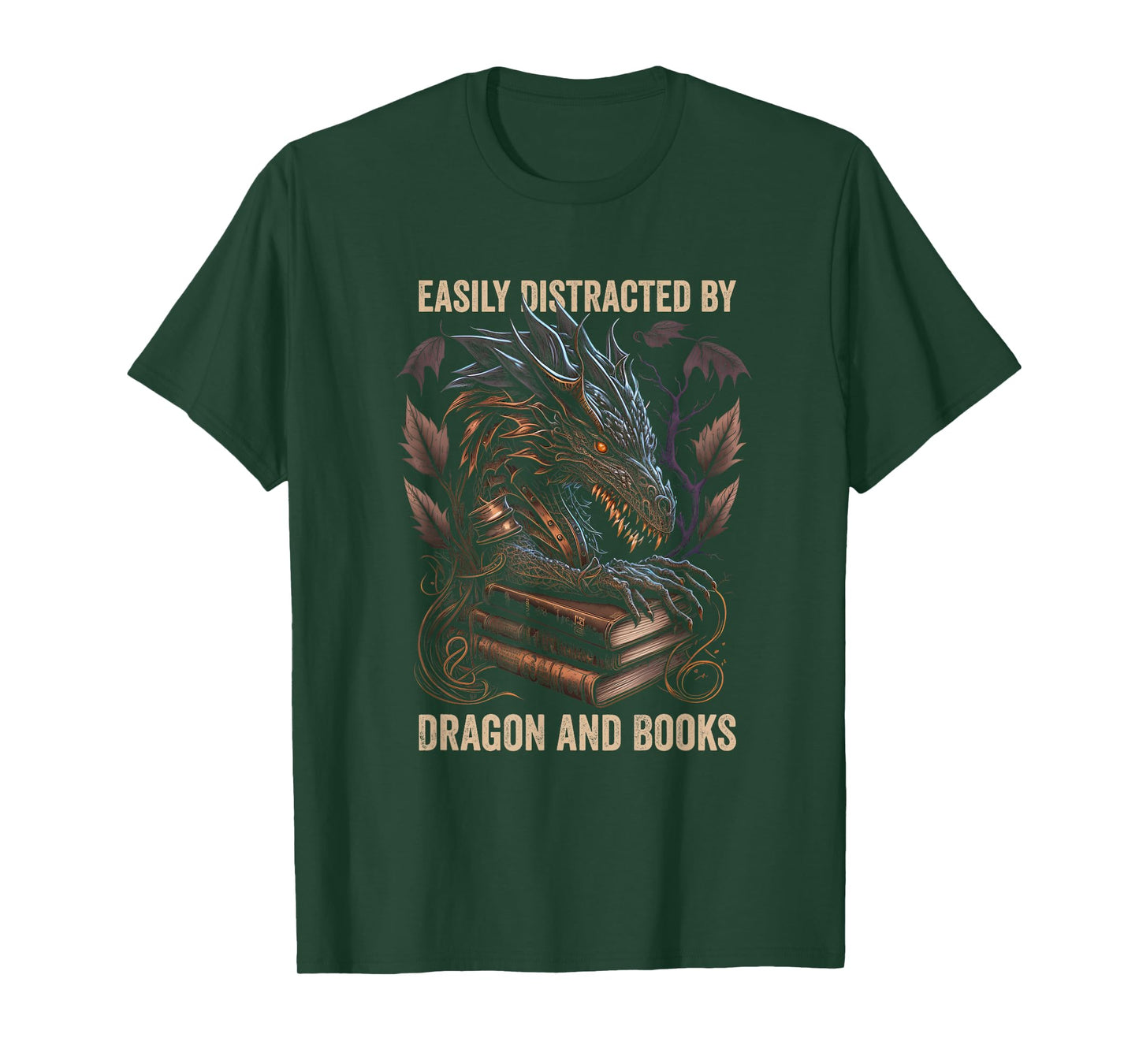 Easily Distracted By Dragons And Books Nerd Dragon Book T-Shirt