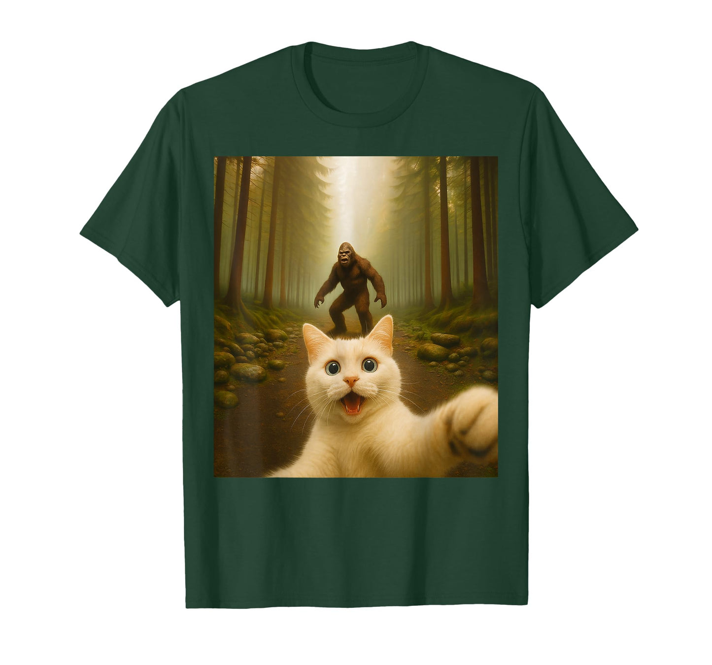 Cat Selfie with Bigfoot Funny Cats Gifts for Men Women Kid T-Shirt